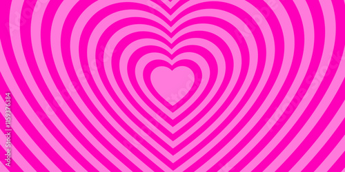 Monochrome horizontal background of heart shaped tunnel. Rainbow romantic pattern. Pink colors. Trendy vector illustration in style retro 60s, 70s.