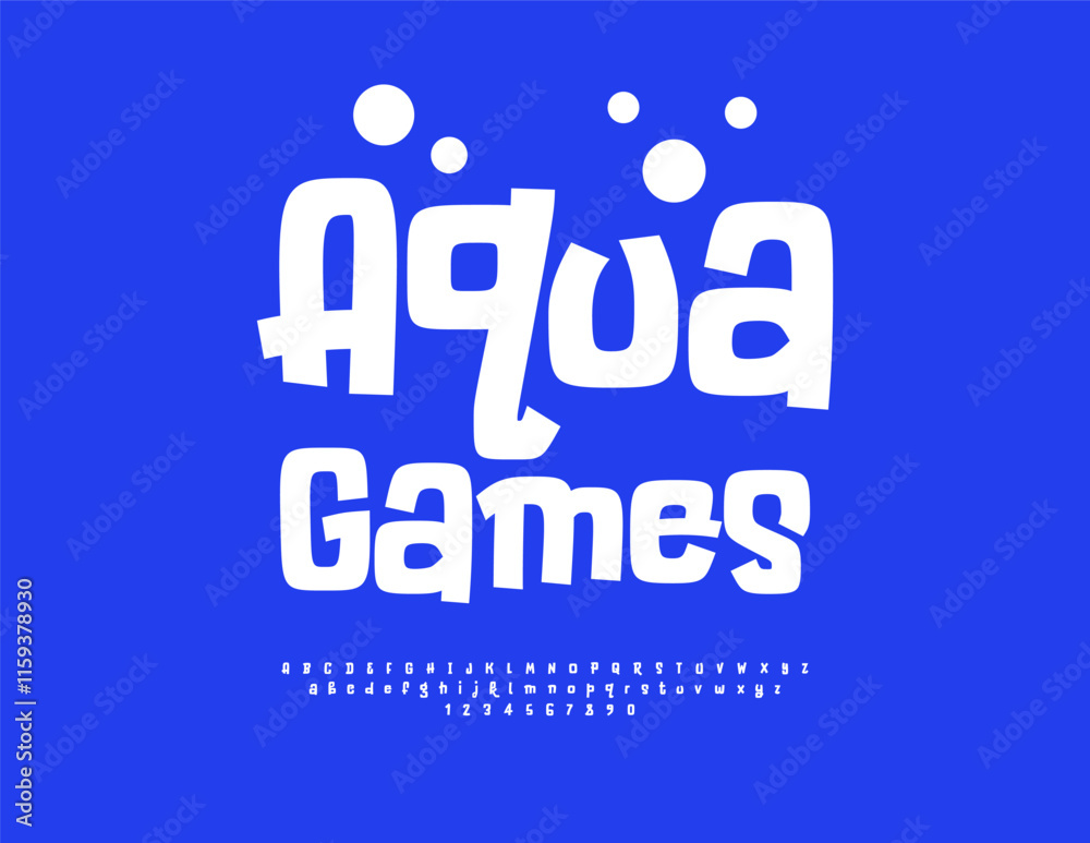 Vector Creative Aqua Games. Playful White Font. Funny Alphabet Letters and Numbers set. Vector Creative Aqua Games. Playful White Font. Funny Alphabet Letters and Numbers set.