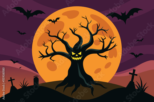 Spooky Halloween Tree Background Vector Illustration