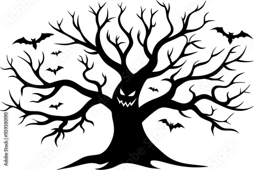 Spooky Halloween Tree Background Vector Illustration