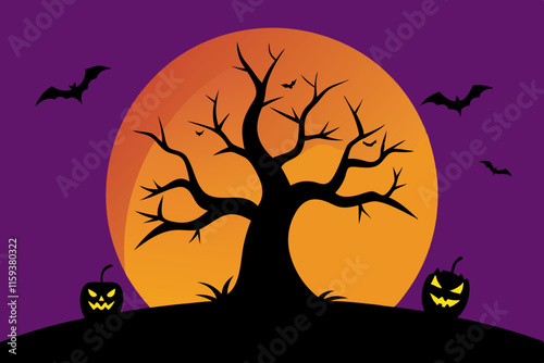 Spooky Halloween Tree Background Vector Illustration