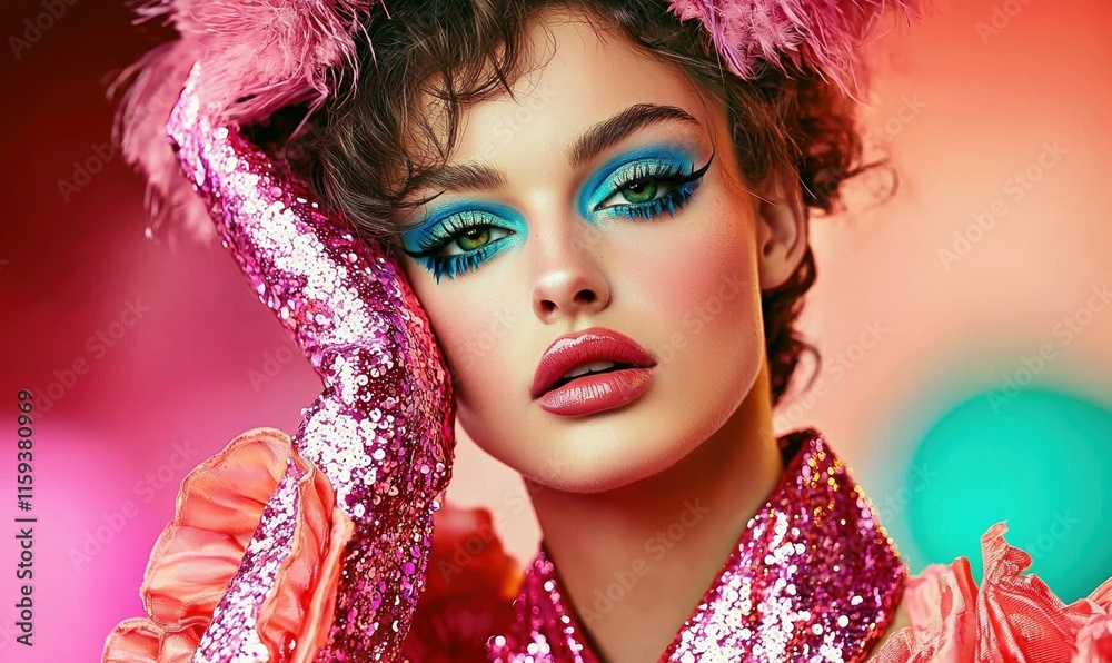 Vibrant drag queen showcases creativity and style at an energetic party event Vibrant drag queen showcases creativity and style at an energetic party event