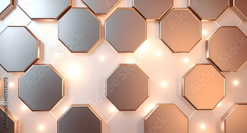 Futuristic Hexagonal Metal Background with Glowing Light