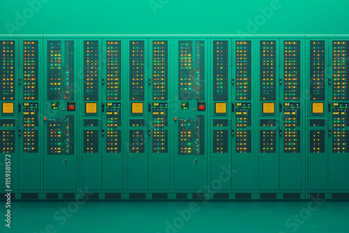 green mainframe in an old server room