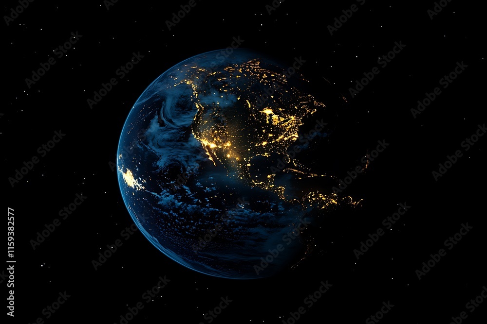 Obraz premium Night Earth City Lights From Space