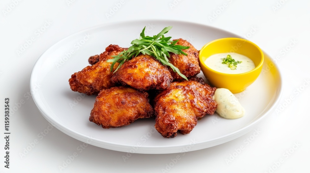 Japanese Fried Chicken Plate - Crispy Japanese fried chicken pieces, served with a creamy dipping sauce and fresh herbs. A delicious and flavorful dish, perfect for sharing. Represents comfort food, Japanese Fried Chicken Plate - Crispy Japanese fried chicken pieces, served with a creamy dipping sauce and fresh herbs. A delicious and flavorful dish, perfect for sharing. Represents comfort food,