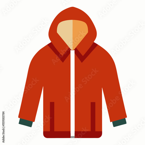 red hooded jacket vector illustration, a minimalist vector illustration of a red hooded jacket with simple details, designed for cold weather, isolated on white.
