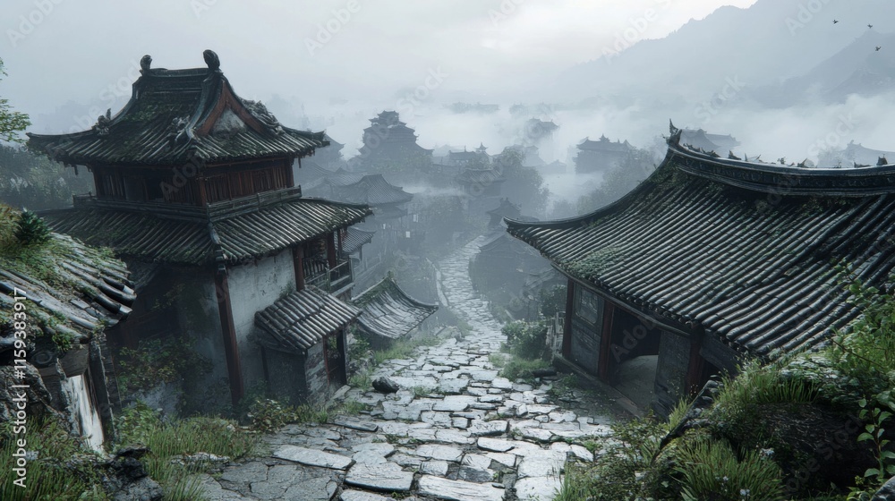 Misty Mountain Village Ancient Chinese Architecture Misty Mountain Village Ancient Chinese Architecture