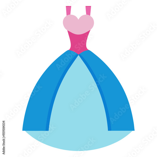 pink and blue ball gown with straps vector, vector illustration of a pink and blue ball gown featuring a sweetheart neckline, fitted bodice, and flared skirt, designed in a flat style.  
