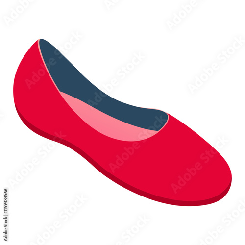 red ballet flat shoe with blue lining vector, vector illustration of a red ballet flat shoe featuring a rounded toe, blue inner lining, and pink insole, designed in a minimal flat style.
