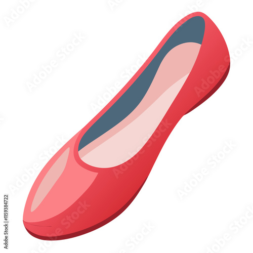 red ballet flat shoe vector illustration, vector illustration of a red ballet flat shoe with a rounded toe, blue inner lining, and sleek design, created in a modern flat style.
