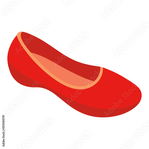red ballet flat shoe vector illustration, vector illustration of a red ballet flat shoe with a simple and sleek design, featuring light orange inner lining, in a flat style.
