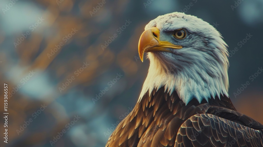 Fototapeta premium An eagle in flight with a backdrop of trees.
