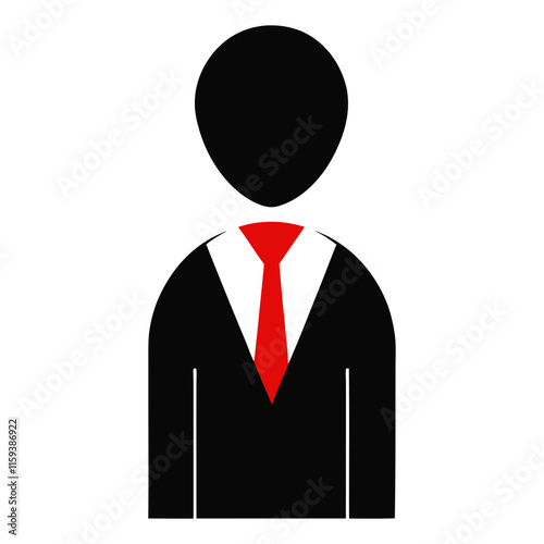 businessperson icon with suit and red tie, vector illustration of a businessperson silhouette wearing a black suit, white shirt, and red tie, in a simple flat design.
