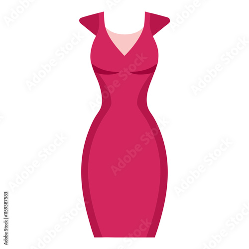 sleek pink bodycon dress illustration, vector illustration of a stylish pink bodycon dress with a v-neckline and cap sleeves, designed in a modern flat style.
