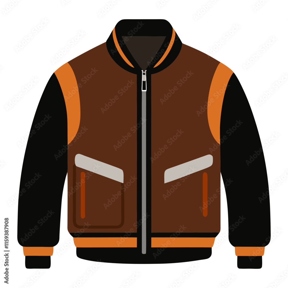 brown and black jacket with orange details, vector illustration of a stylish brown and black jacket featuring orange accents, zipper closure, and modern flat design elements.
brown and black jacket with orange details, vector illustration of a stylish brown and black jacket featuring orange accents, zipper closure, and modern flat design elements.