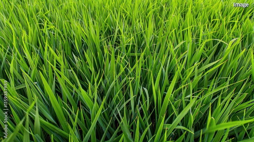 Close-up view of vibrant green rice paddy field. Lush, healthy, and fertile farmland. Close-up view of vibrant green rice paddy field. Lush, healthy, and fertile farmland.