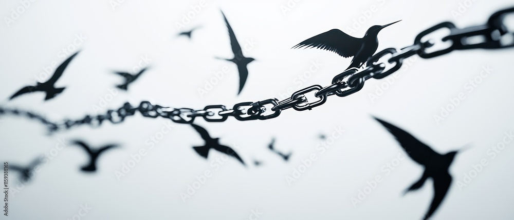Obraz premium Bird escaping chains, symbolizing freedom.