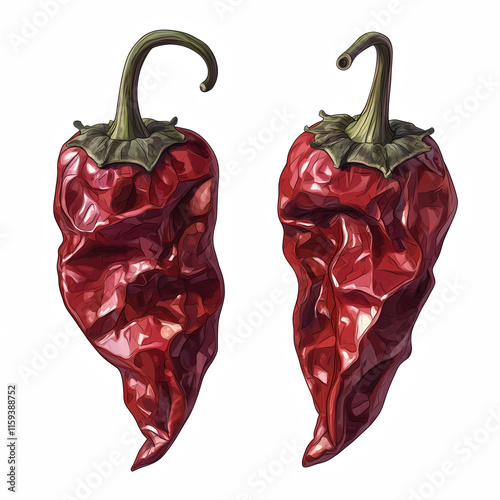 Realistic two dried red chili peppers isolated on transparent background Generative Ai.