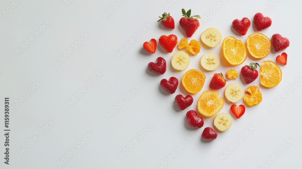Fruits heart on a white background. Heart shape in fresh vegetable . Valentine in eco-friendly vegan style. Valentine's Day concept, copy space. I love Fruits Fruits heart on a white background. Heart shape in fresh vegetable . Valentine in eco-friendly vegan style. Valentine's Day concept, copy space. I love Fruits