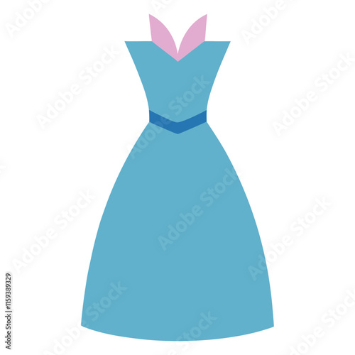 blue formal dress with pink collar, vector illustration of a blue formal dress featuring a pink collar and belt detail, suitable for fashion and style themes.
