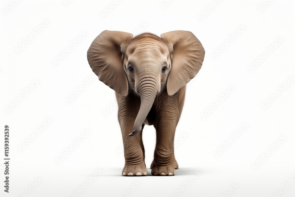 Fototapeta premium A young elephant standing confidently, showcasing its playful nature and unique features in a minimalist setting.