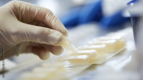 A closeup of a technicians hands wearing gloves as they delicately apply adhesive to the edges of a newly fabricated prototype focused on ensuring a flawless finish before assembly.