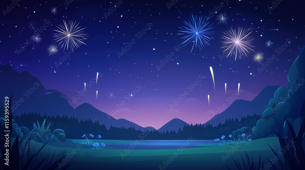 Obraz premium Dreamy landscapes under the fireworks
