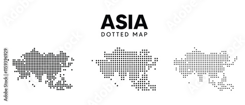 Set of Asia Dotted map vector on white isolated