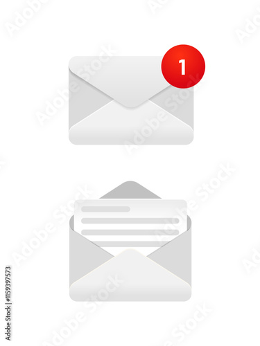New message notification concept on realistic smartphone mockup. New email pop up. Incoming, open messaging. Chatting, mail, post, letter symbol, sign, emblem with new notification for UI UX website