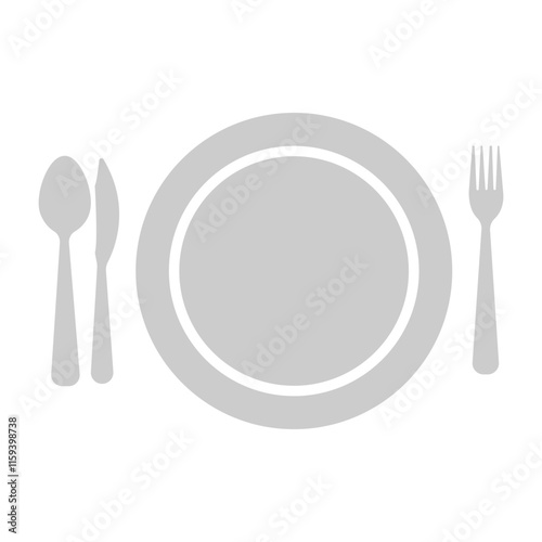 The dishes in the vector are isolated on a white background. Spoon fork knife plate hand-drawn. Table setting. The cutlery is black and white. Kitchen tools.