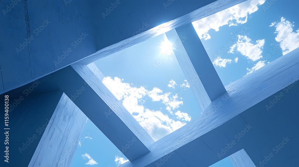 Obraz premium Minimalist Geometric Blue Sky Architectural 3D Render Space