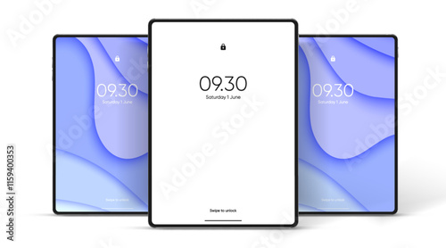 3D Tablet frame less blank screen. Empty screen device tablet mockup element. Can be used for mobile app, UI UX, business presentations. High quality EPS10 ultra realistic tablet with editable screen