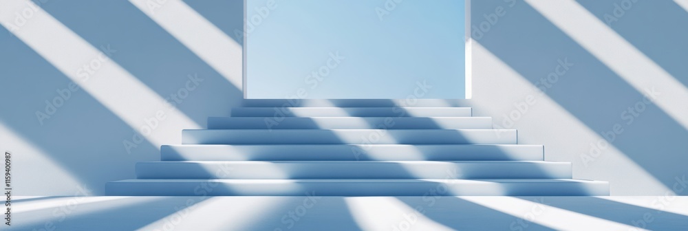 Obraz premium 白い階段と青い空が広がる空間