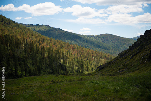 Mongolian with beautiful mountains, wide steppes and green pastures