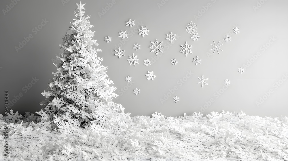 Obraz premium Enchanting Papercut Christmas Tree with Dazzling Snowflake Backdrop