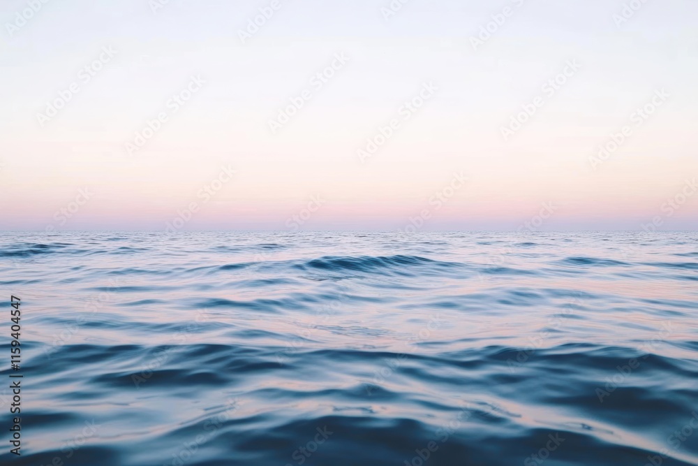 Fototapeta premium 静かな海の水平線と柔らかな夕暮れの色合いが広がる風景