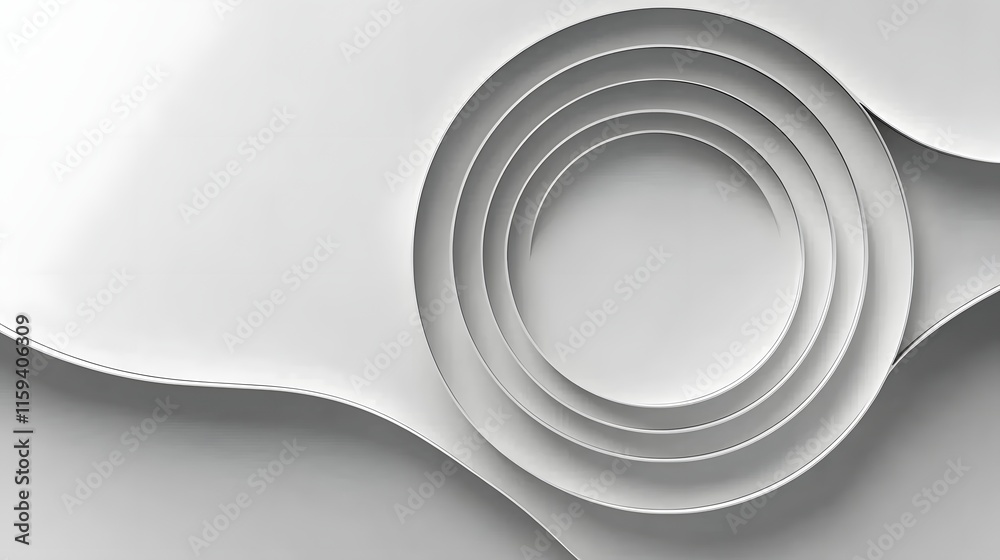 Obraz premium Elegant Layered Silver Circles Abstract Minimal Geometric Papercut Backdrop