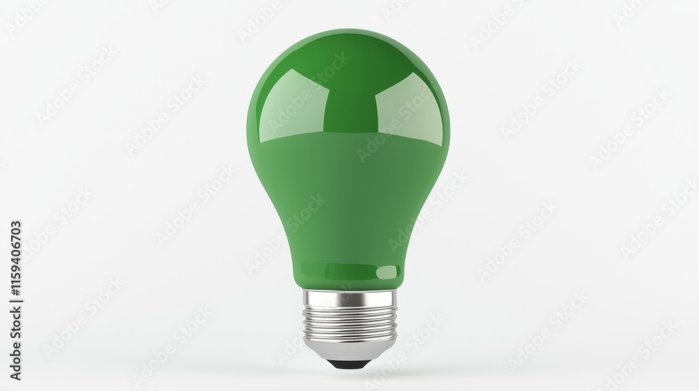 Green Light Bulb Isolated on White Background for Eco-Friendly Concept