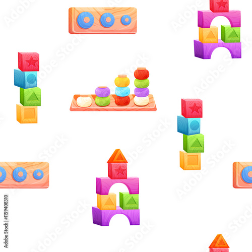 Seamless pattern of Montessori wooden  sorter toy