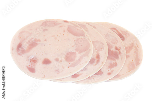 sliced Lyoner with ham isolated on transparent background