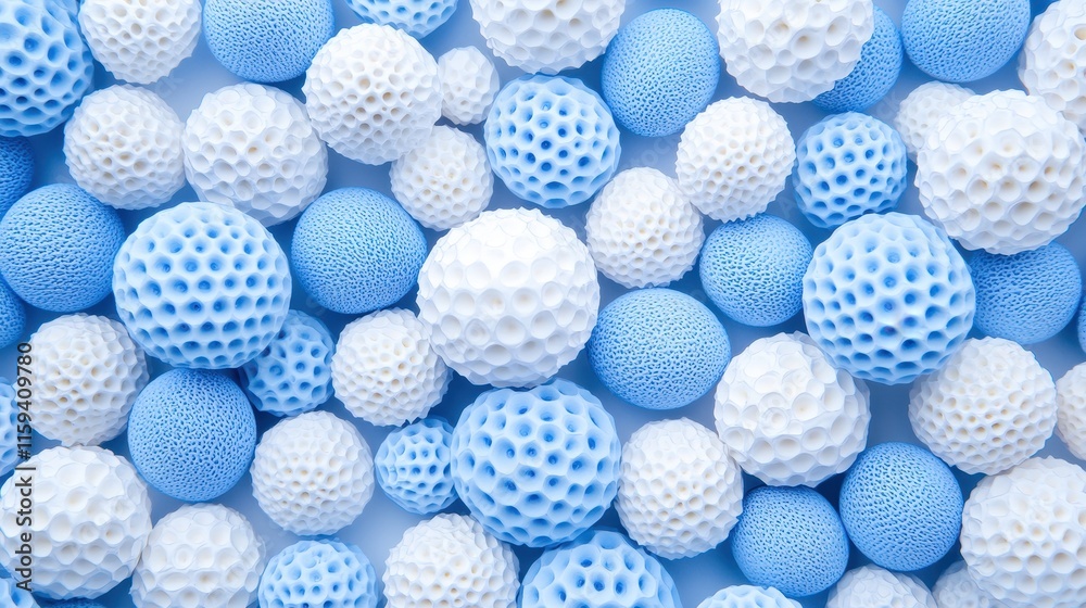 Blue and White Textured Spheres in Abstract Arrangement for Design Blue and White Textured Spheres in Abstract Arrangement for Design