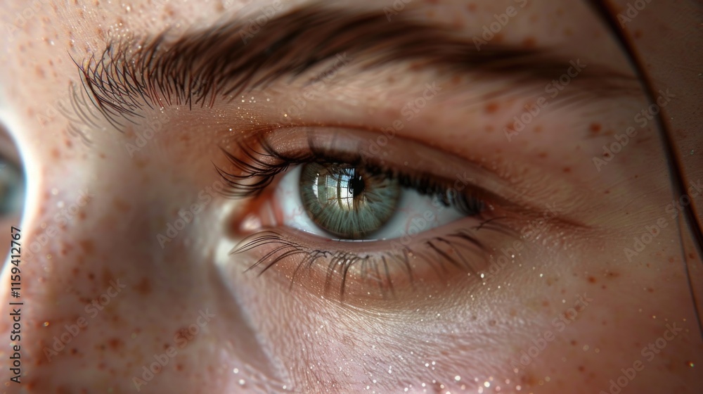 Microstock image of an up-close view of a person's right eye, featuring prominent individual lashes and subtle freckles on the eyelids. Microstock image of an up-close view of a person's right eye, featuring prominent individual lashes and subtle freckles on the eyelids.