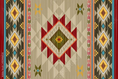 Ikat seamless pattern. Native ornament. Ethnic  decor style. It Boho geometric ornament. Vector seamless pattern. Mexican blanket, rug. Woven carpet