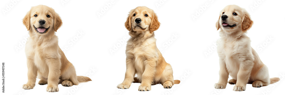 A Set of Cute Golden Retriever Puppy Sitting Calmly Isolated on Transparent Background A Set of Cute Golden Retriever Puppy Sitting Calmly Isolated on Transparent Background