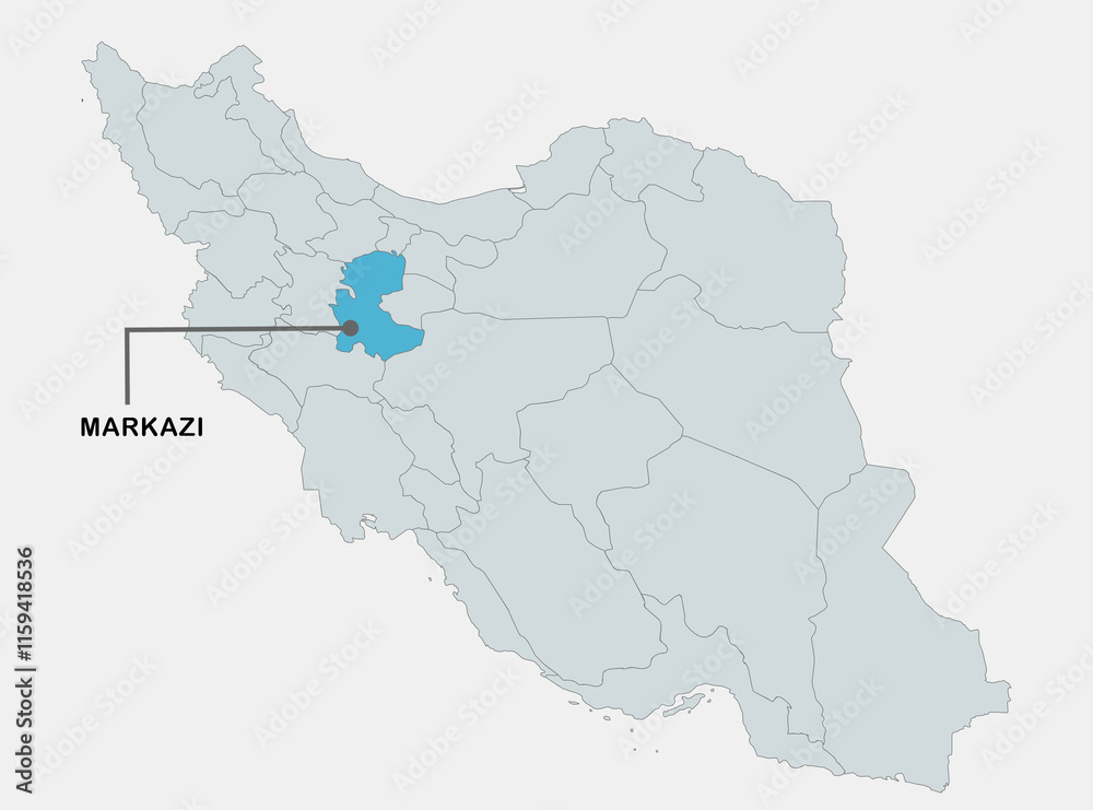 Fototapeta premium Highlighted Map of Markazi Province in Iran Showing Regional Location