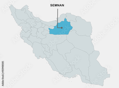 Highlighted Map of Semnan Province in Iran Showing Regional Location