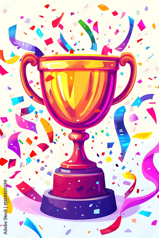 A vibrant trophy surrounded by colorful confetti, symbolizing celebration and achievement. A vibrant trophy surrounded by colorful confetti, symbolizing celebration and achievement.