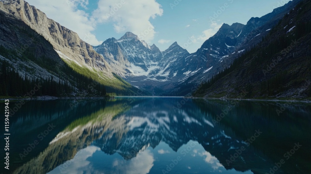Breathtaking mountain landscape with a serene lake reflecting the towering peaks. Experience the calm of nature and the beauty of the wilderness. Generative AI Breathtaking mountain landscape with a serene lake reflecting the towering peaks. Experience the calm of nature and the beauty of the wilderness. Generative AI