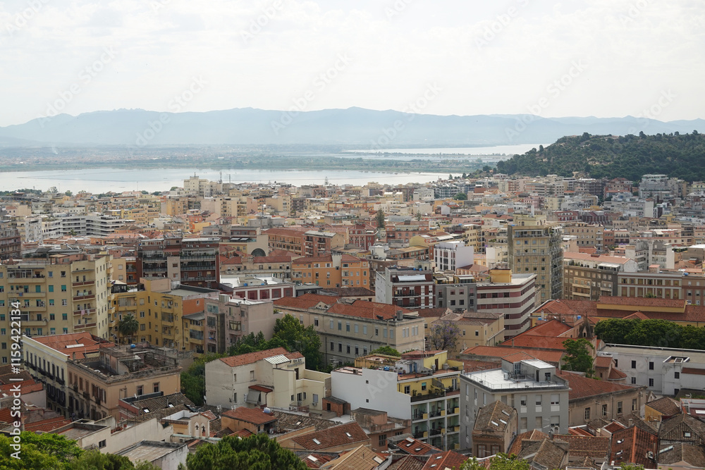 Panorama of Cagliari opening from the Bastion San Remy, Italy, Sardinia Panorama of Cagliari opening from the Bastion San Remy, Italy, Sardinia